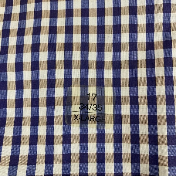 Alfani Mens Button Up Shirt Size XL 17 34/35 Fitted Performance Navy Tan Check - Picture 6 of 15